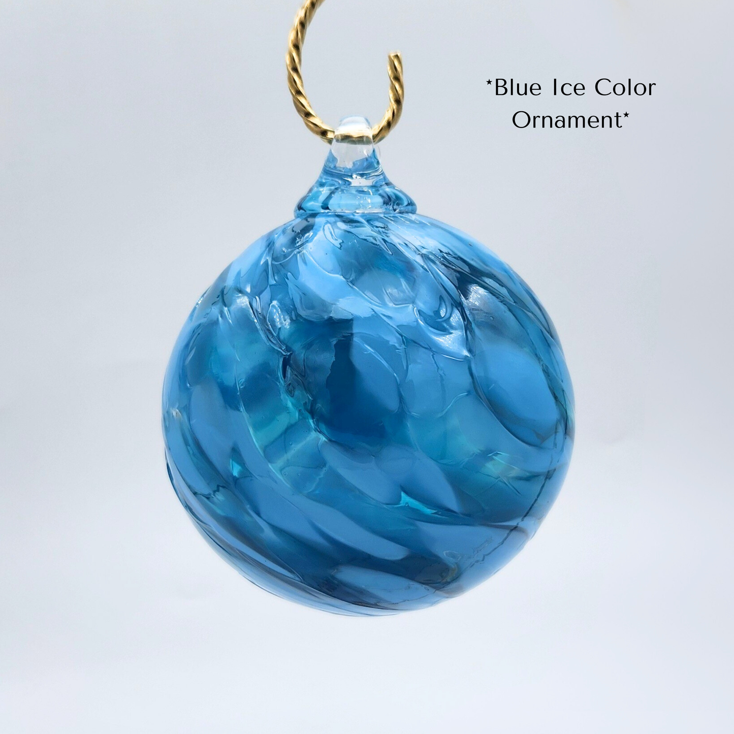 Blue Ice Glass Float – Handblown Ornament in Blue, and Light Blue