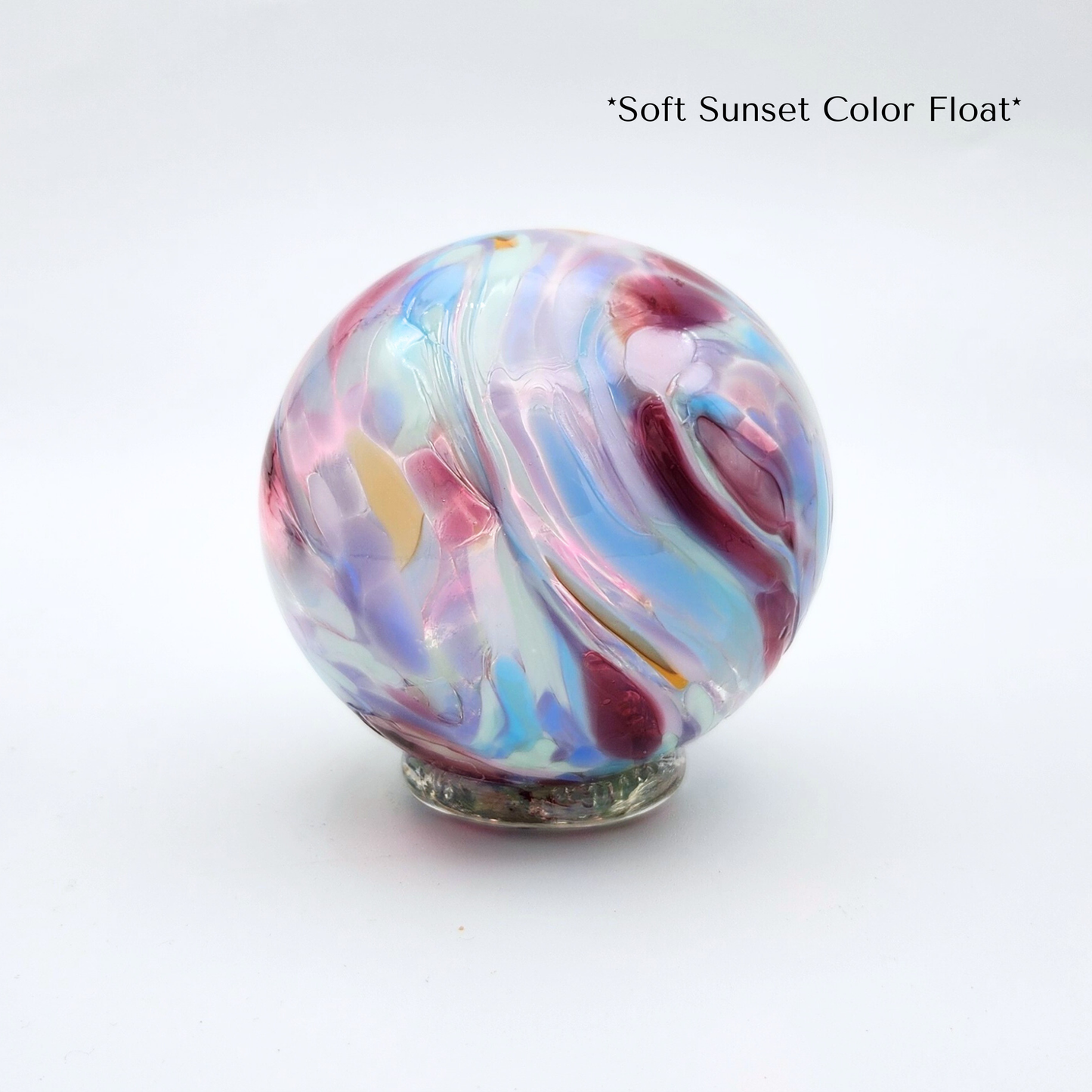Soft Sunset Glass Float – Handblown Ornament in Pastel Pinks, Purple, and Blues