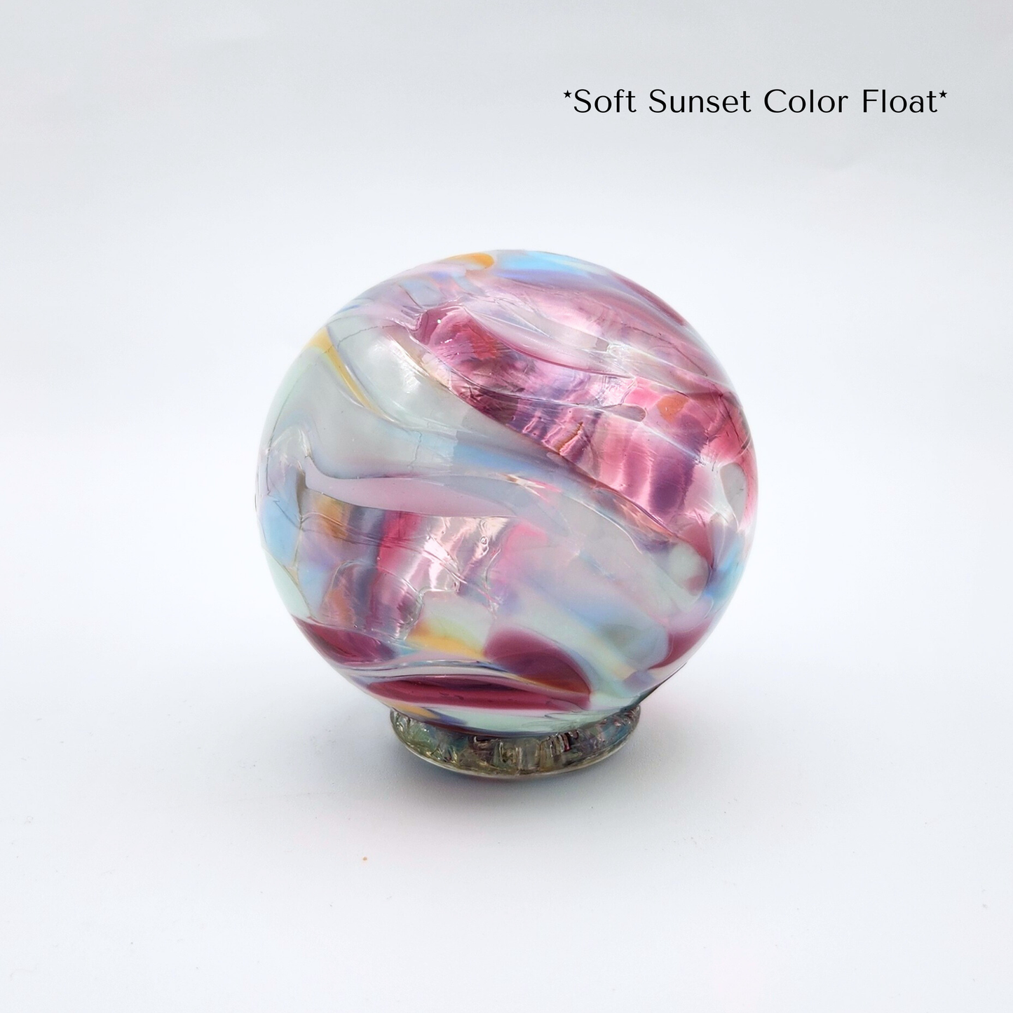 Soft Sunset Glass Float – Handblown Ornament in Pastel Pinks, Purple, and Blues