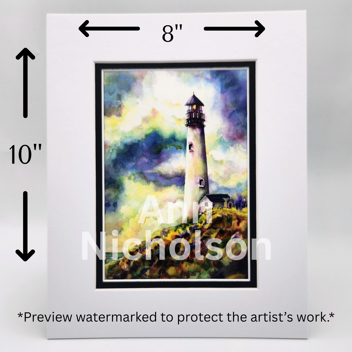 Yaquina Head Lighthouse Watercolor Art Print by Ann Nicholson – 8 x 10"