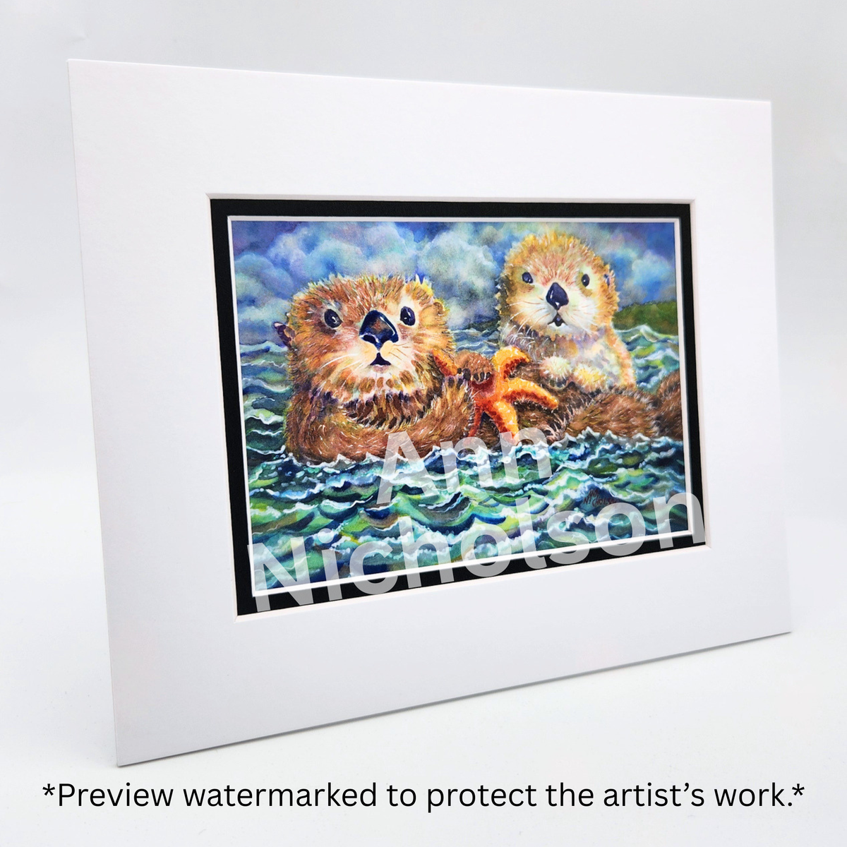 Sea Otters Watercolor Art Print by Ann Nicholson – 8 x 10"