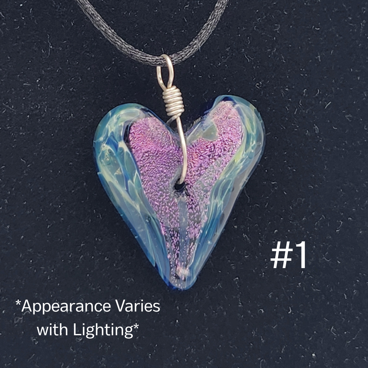 Handmade Torchwork Glass Heart Pendant Necklaces by David Frederick - Oregon Artist