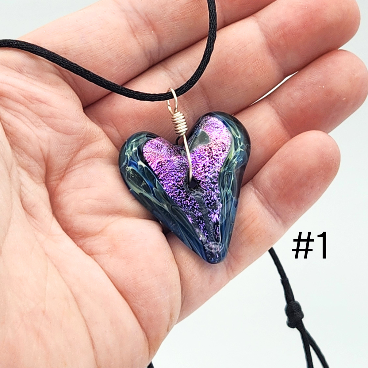 Handmade Torchwork Glass Heart Pendant Necklaces by David Frederick - Oregon Artist