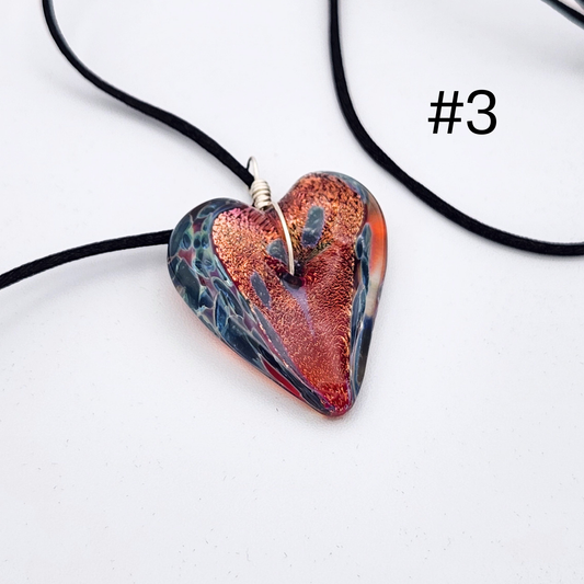 Handmade Torchwork Glass Heart Pendant Necklaces by David Frederick - Oregon Artist