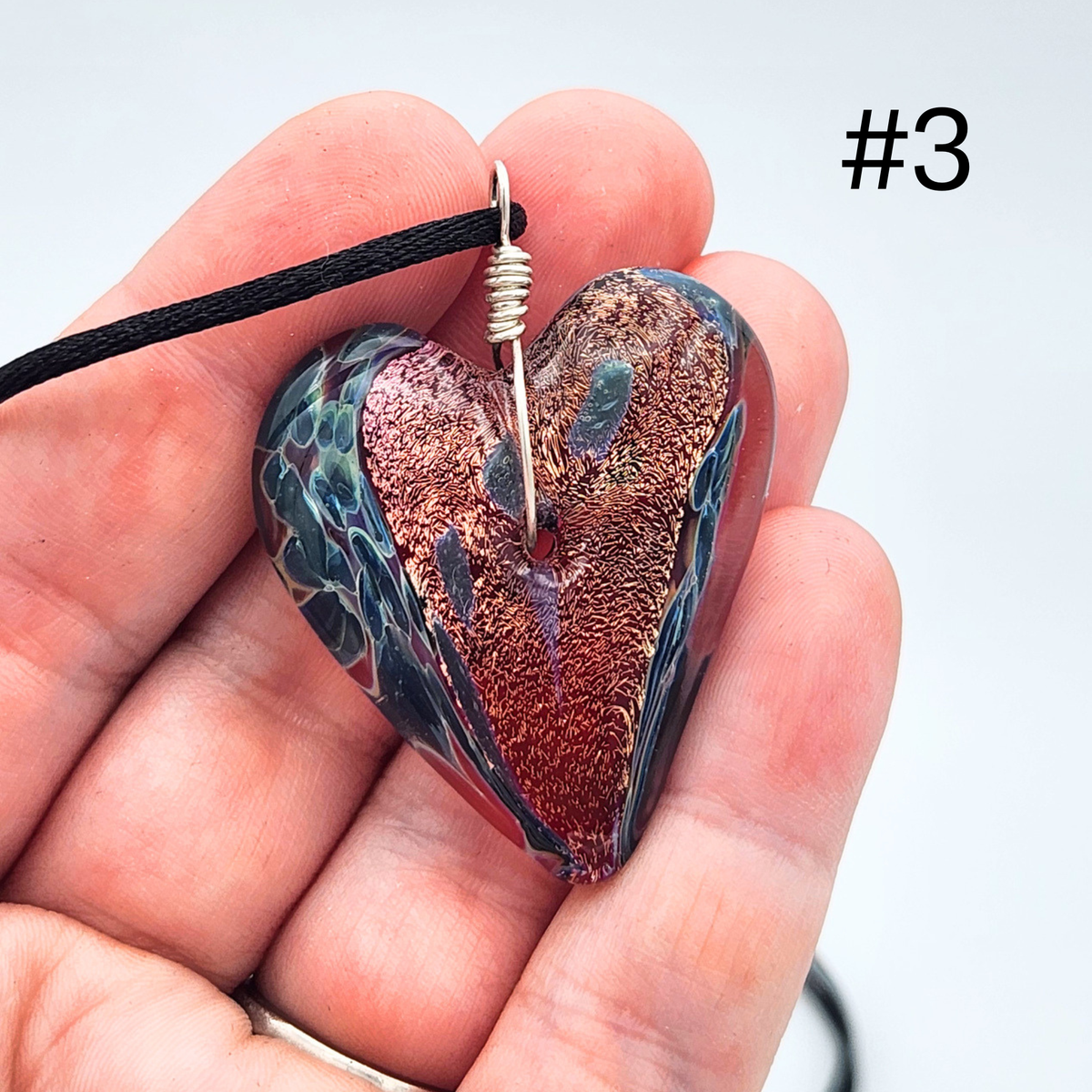 Handmade Torchwork Glass Heart Pendant Necklaces by David Frederick - Oregon Artist