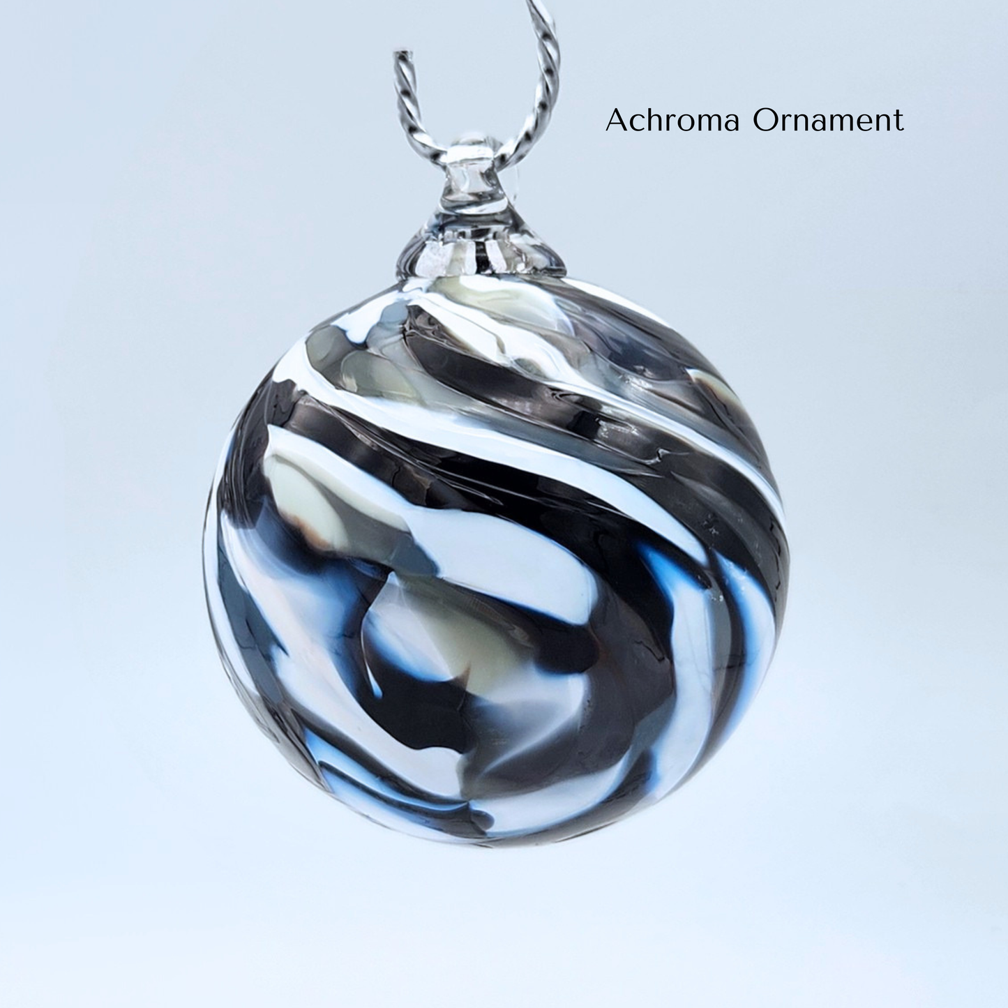 Achroma Glass Float – Handblown Ornament in White, Grays, and Black