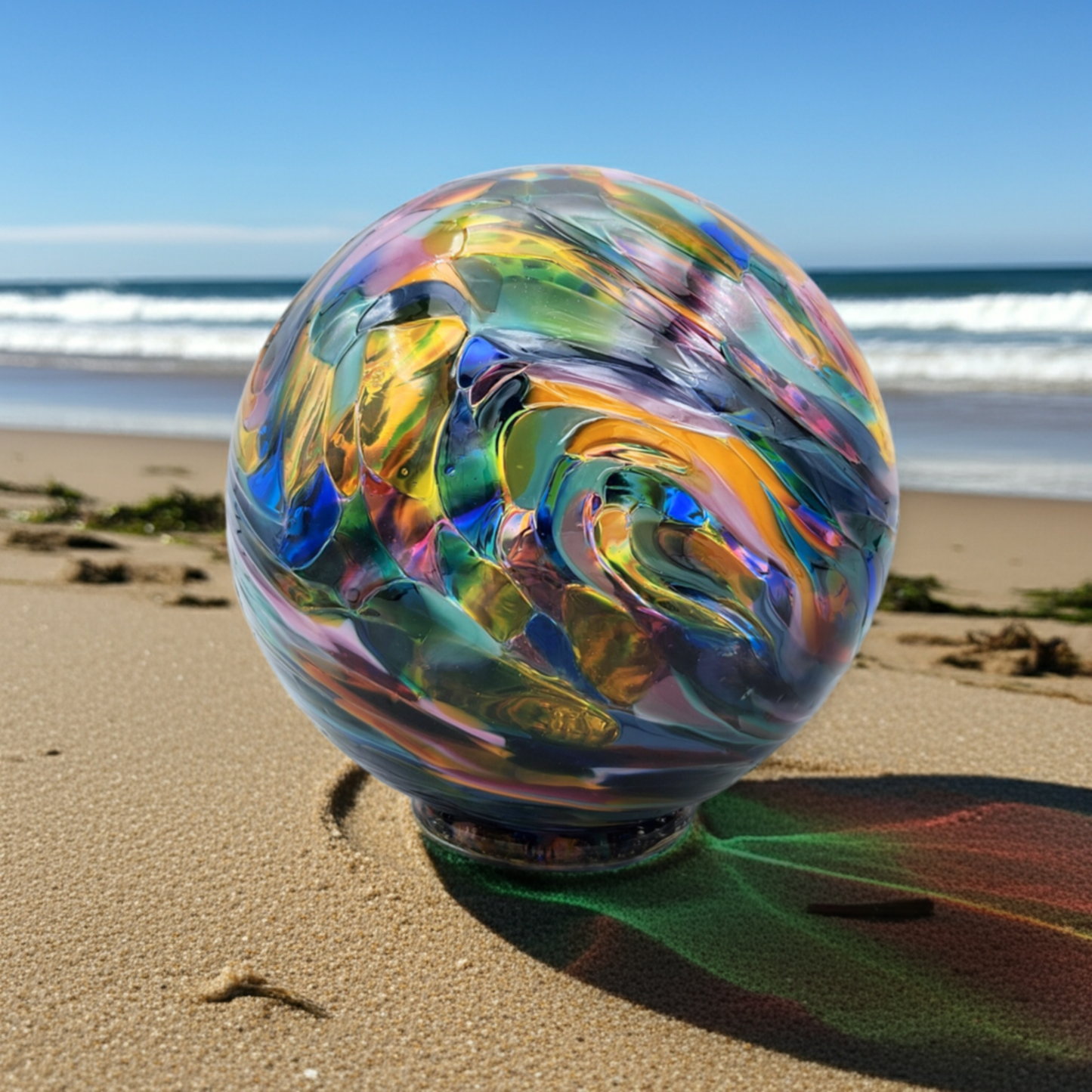 Kimi's Glass Float – Handblown Ornament in Blue, Yellow, Pink, Teal & Green