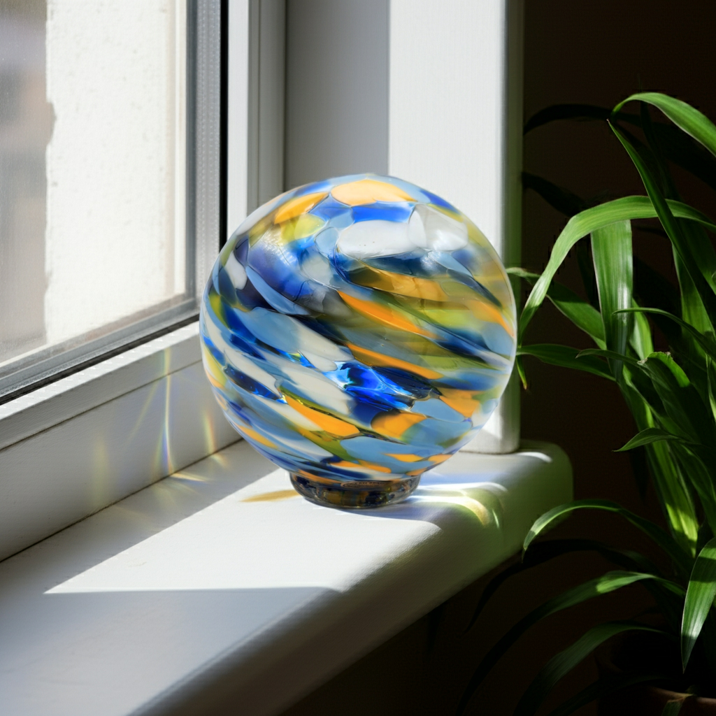 Yellowfin Glass Float – Handblown Ornament in Blue, Yellow & Grey
